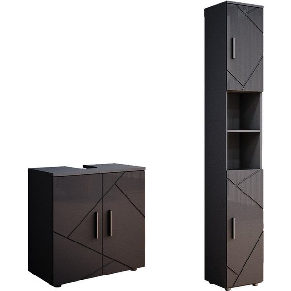 Vicco Badmöbel-Set Irma, Anthrazit Hochglanz, 2-teilig, (2-St., 2er Set)