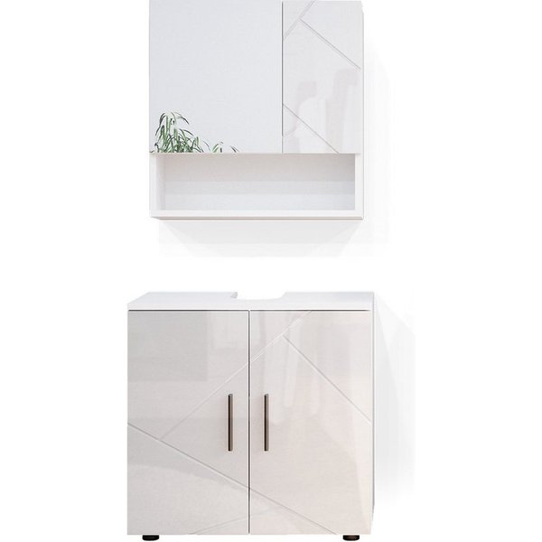 Vicco Badmöbel-Set Irma, Weiß Hochglanz, 2-teilig, (3-er Set, 2-St., 2er Set)