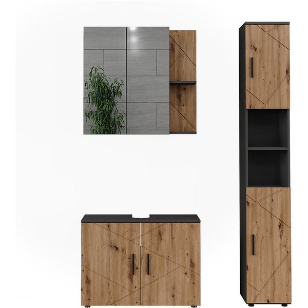 Vicco Badmöbel-Set Irma, Anthrazit/Goldkraft Eiche, 3-teilig, (3-St., 3er Set)