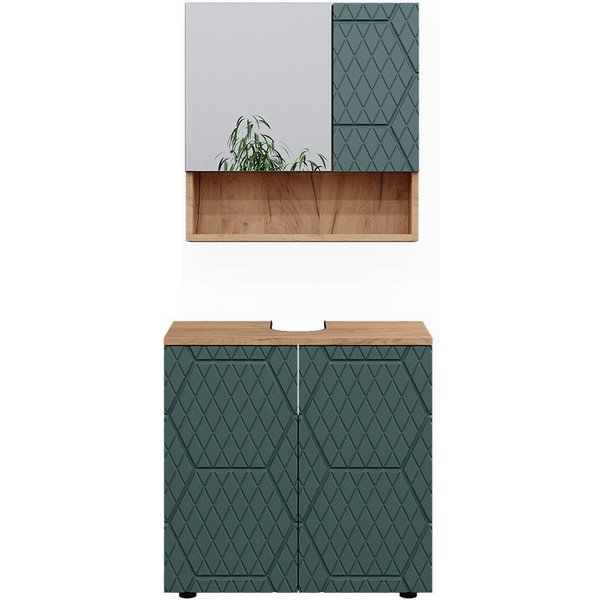 Vicco Badmöbel-Set Irma, Grün/Goldkraft Eiche, 2-teilig, (3-er Set, 2-St., 2er Set)