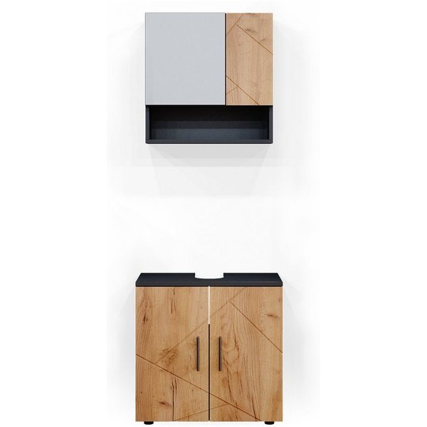 Vicco Badmöbel-Set Irma, Goldkraft Eiche/Anthrazit, 2-teilig, (2-er Set, 2-St., 2er Set)