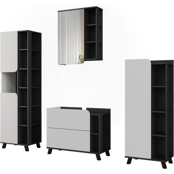 Vicco Badmöbel-Set Karen, Weiß/Anthrazit, 4-teilig, (4-St., 4er Set)