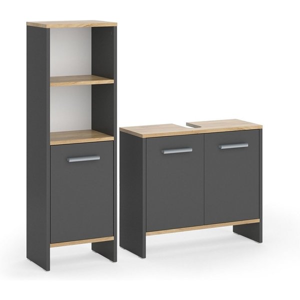 Vicco Badmöbel-Set Karli, Anthrazit/Goldkraft Eiche, 2-teilig, (2-St., 2er Set)