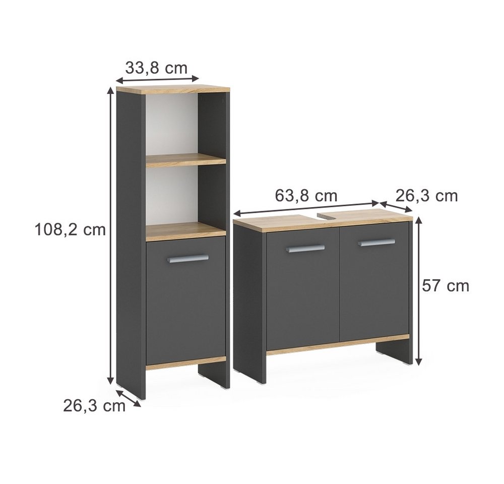 Vicco Badmöbel-Set Karli, Anthrazit/Goldkraft Eiche, 2-teilig, (2-St., 2er Set) – Bild 2 von 5