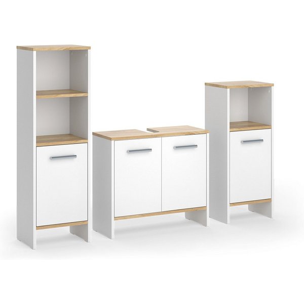 Vicco Badmöbel-Set Karli, Weiß/Goldkraft Eiche, 3-teilig, (3-St., 3er Set)