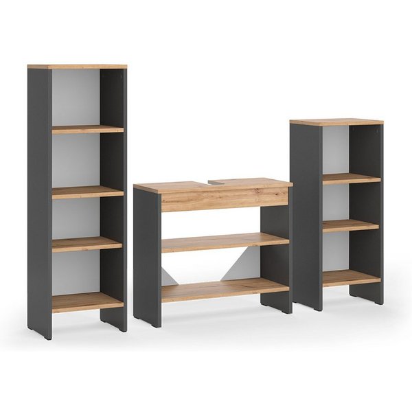 Vicco Badmöbel-Set Karli, Anthrazit/Goldkraft Eiche, 3-teilig, (3-St)