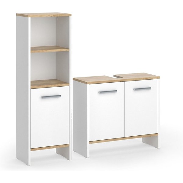 Vicco Badmöbel-Set Karli, Weiß/Goldkraft Eiche, 2-teilig, (2-St., 2er Set)
