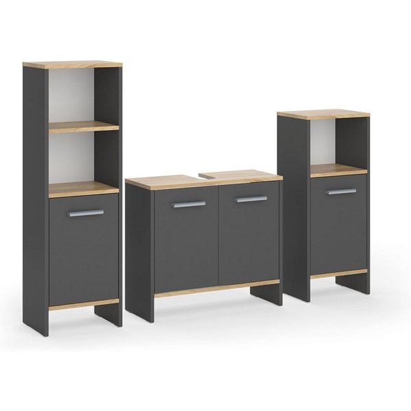 Vicco Badmöbel-Set Karli, Anthrazit/Goldkraft Eiche, 3-teilig, (3-St., 3er Set)