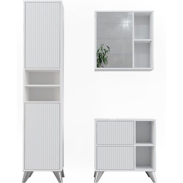 Vicco Badmöbel-Set Leano, Weiß, 3-teilig, (3-St., 3er Set)