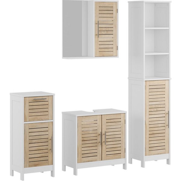 Vicco Badmöbel-Set Looma, Weiß/Eiche, 4-teilig, (4-St., 4er Set)