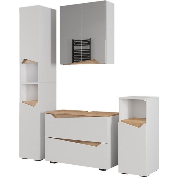 Vicco Badmöbel-Set Marelle, Weiß/Artisan-Eiche, 4-teilig, (4-St., 4er Set)