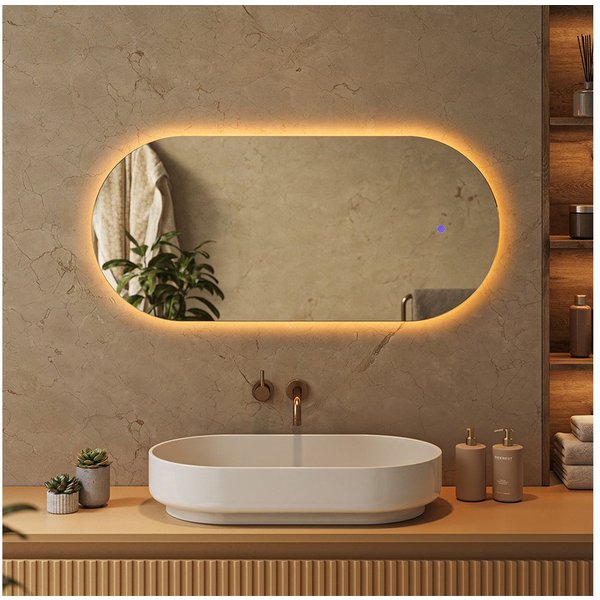 Vicco Badspiegel, Weiß, 110 x 50 cm mit LED Beleuchtung (1-St)