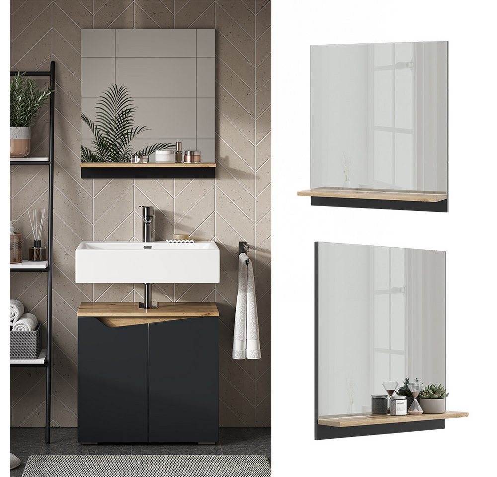 Vicco Badspiegel Marelle, Anthrazit/Artisan-Eiche, 60 x 67 cm mit Regal (1-St) – Bild 3 von 5