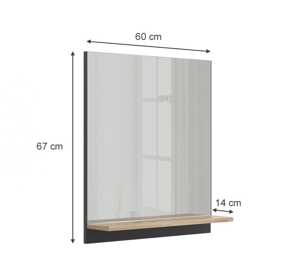 Vicco Badspiegel Marelle, Anthrazit/Artisan-Eiche, 60 x 67 cm mit Regal (1-St) – Bild 4 von 5