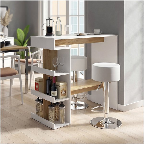 Vicco Bartisch Dana, Weiß/Goldkraft Eiche, 108 x 50 cm mit 2 Barhockern (3-St)