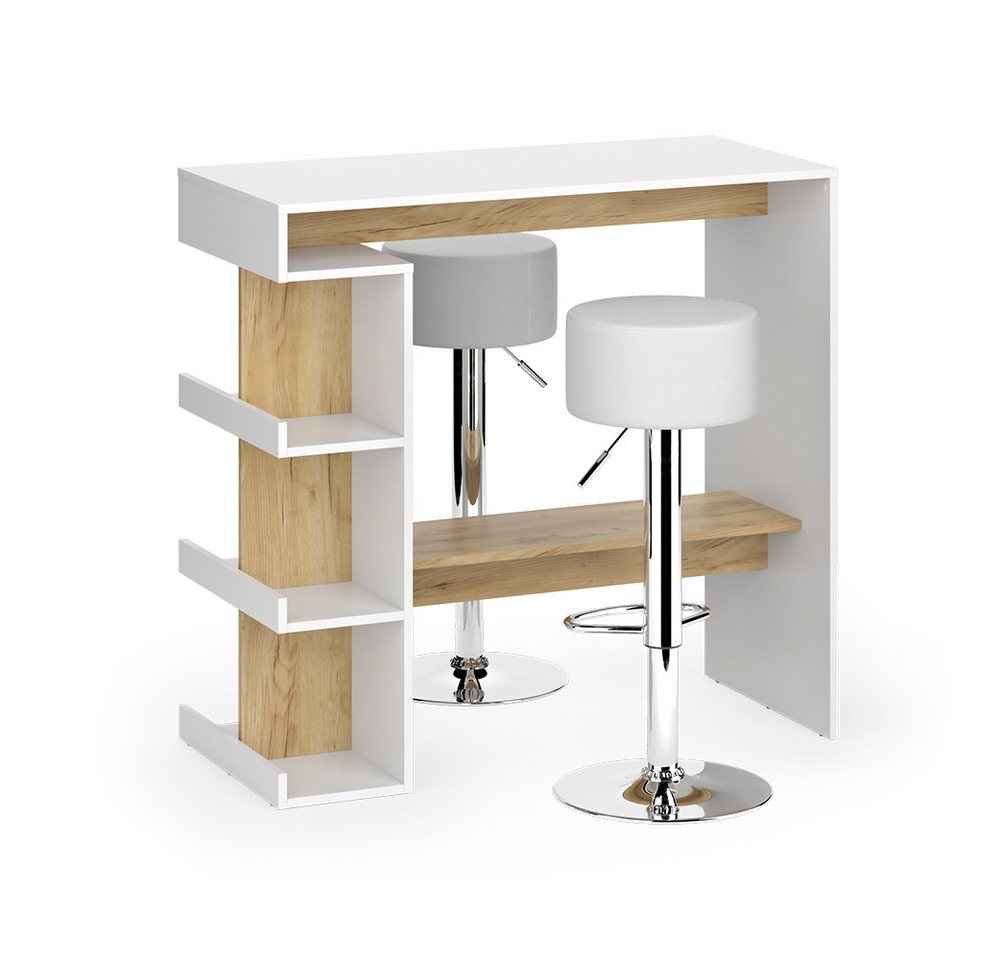 Vicco Bartisch Dana, Weiß/Goldkraft Eiche, 108 x 50 cm mit 2 Barhockern (3-St) – Bild 2 von 5