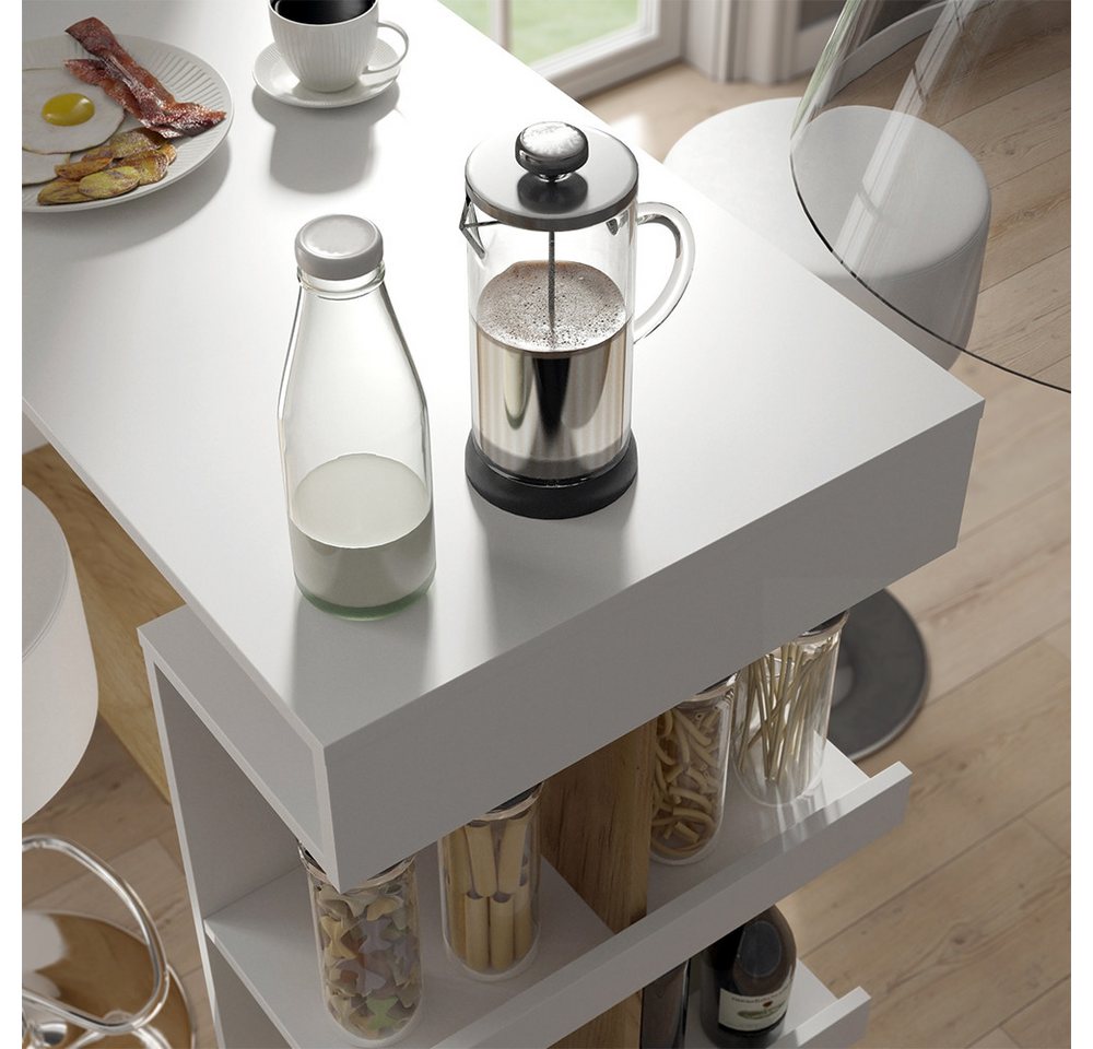 Vicco Bartisch Dana, Weiß/Goldkraft Eiche, 108 x 50 cm mit 2 Barhockern (3-St) – Bild 4 von 5