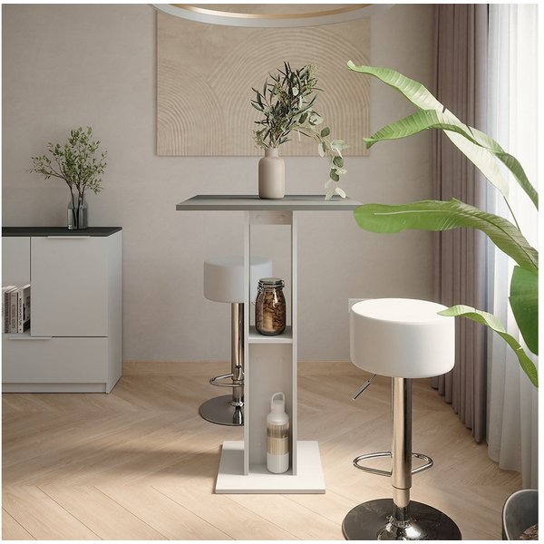 Vicco Bartisch Repose, Weiß/Anthrazit, 65 x 65 cm mit 2 Barhockern (3-St)