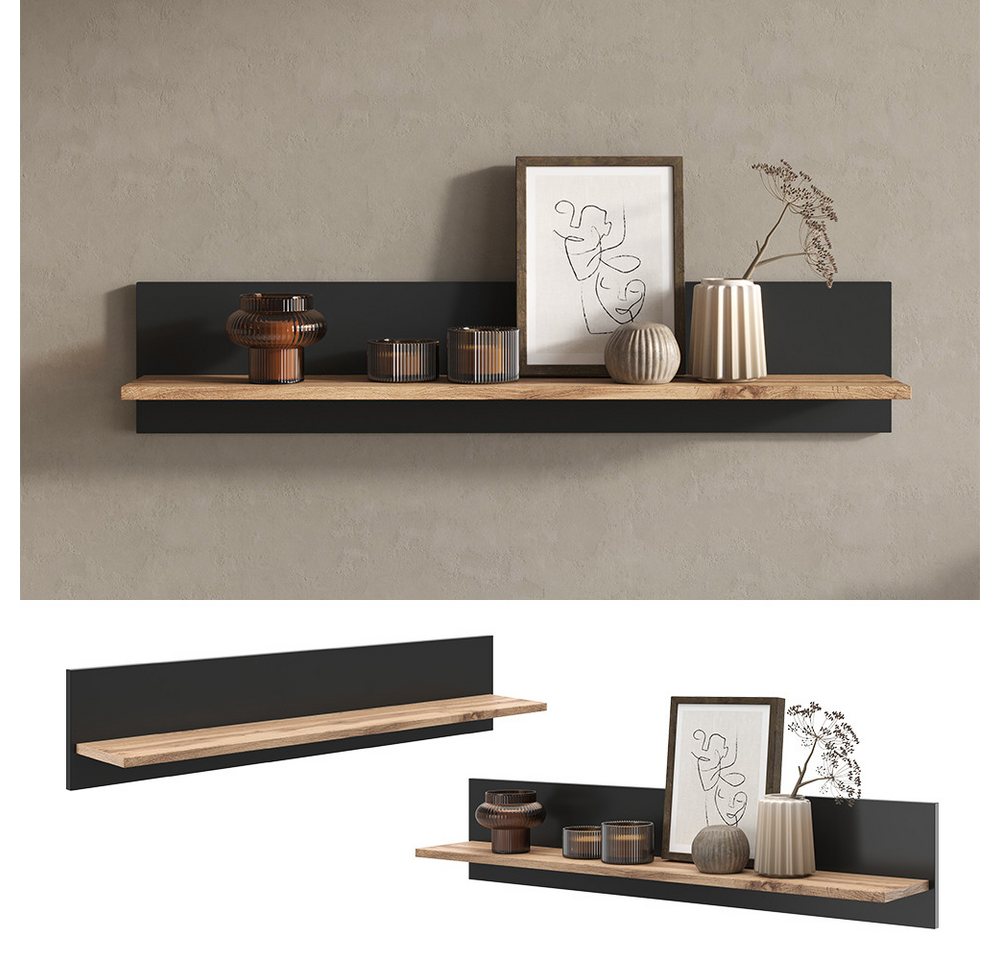 Vicco Bücherregal Amber, Eiche Wotan/Anthrazit, 100 x 20 cm wandhalterung, 1-tlg. – Bild 2 von 5