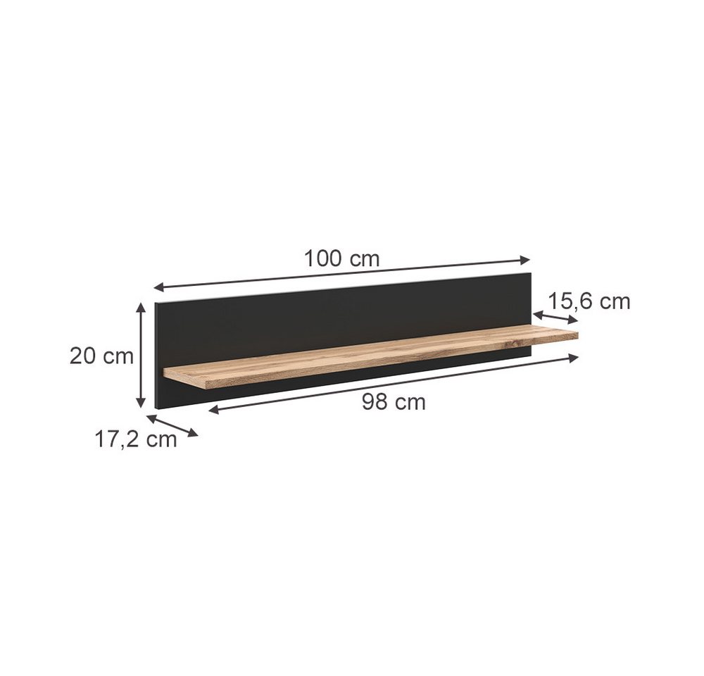 Vicco Bücherregal Amber, Eiche Wotan/Anthrazit, 100 x 20 cm wandhalterung, 1-tlg. – Bild 3 von 5