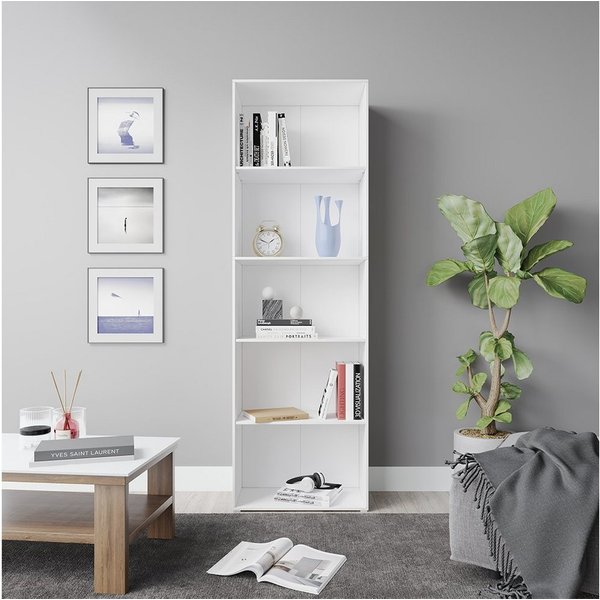 Vicco Bücherregal Bob, Weiß/Weiß, 60 x 190 cm mit 5 Fächern, 1-tlg.