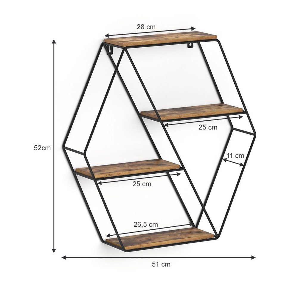 Vicco Bücherregal Fyrk, Eiche rustikal/Schwarz, 52 x 52 cm Eckform, 1-tlg. – Bild 3 von 5