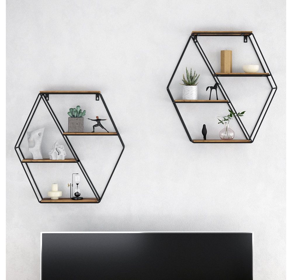 Vicco Bücherregal Fyrk, Eiche rustikal/Schwarz, 52 x 52 cm Eckform, 1-tlg. – Bild 5 von 5