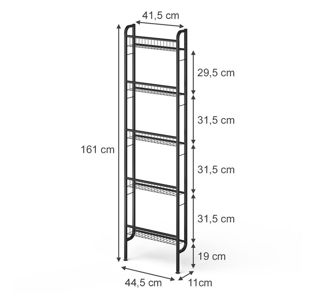 Vicco Bücherregal Klivo, Schwarz, 44.5 x 160 cm mit 5 Regalböden, 1-tlg. – Bild 2 von 5