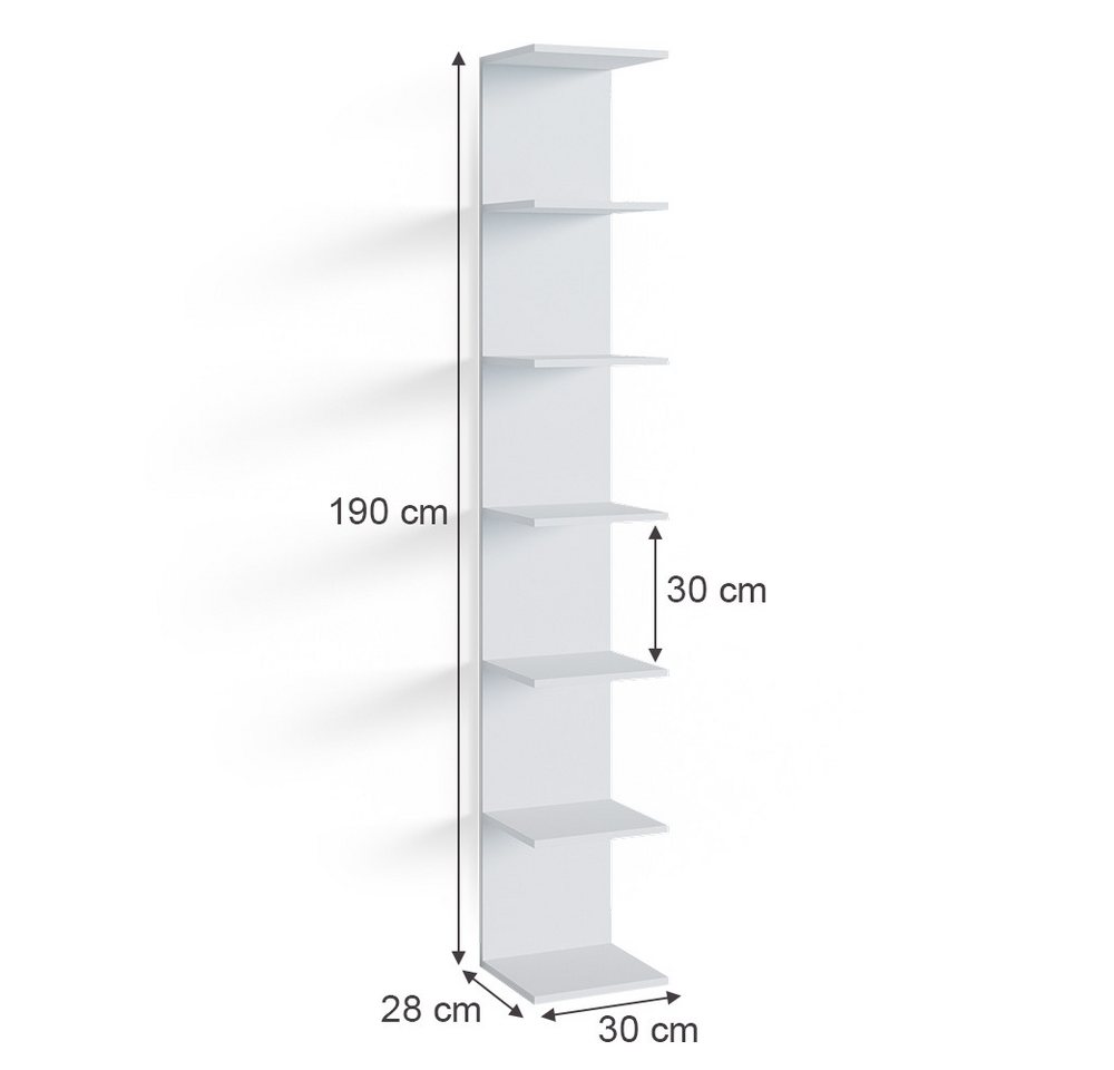 Vicco Bücherregal Paolo, Weiß, 30 x 190 cm, 1-tlg. – Bild 2 von 5