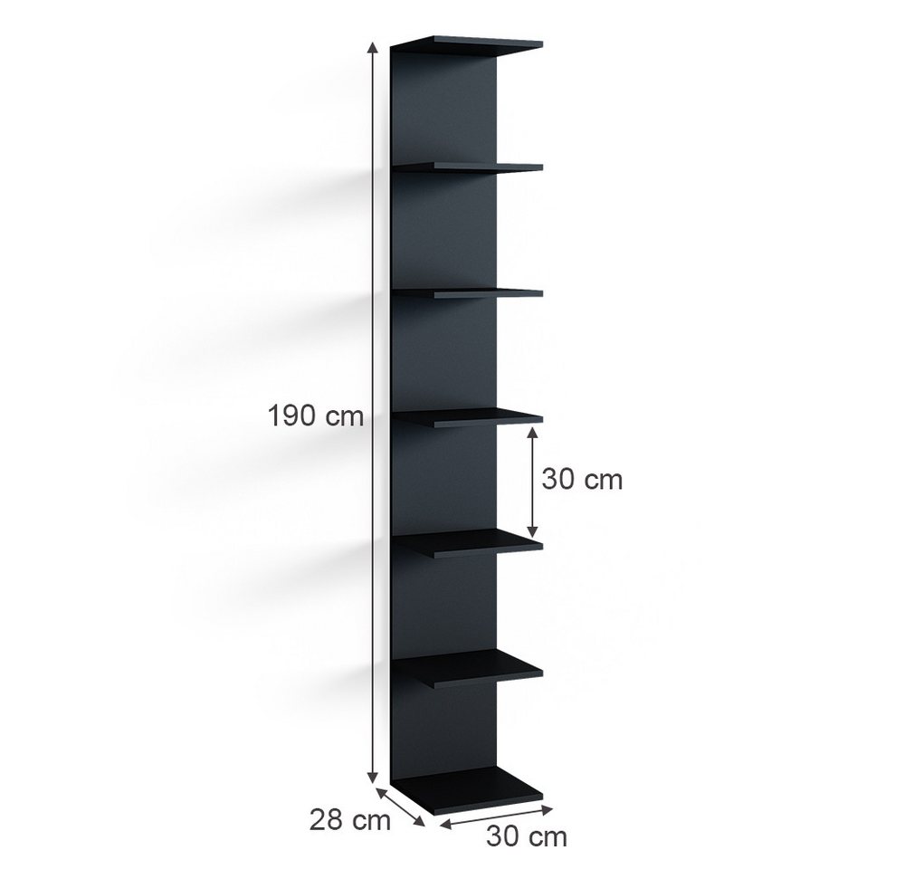 Vicco Bücherregal Paolo, Schwarz, 30 x 190 cm, 1-tlg. – Bild 2 von 5