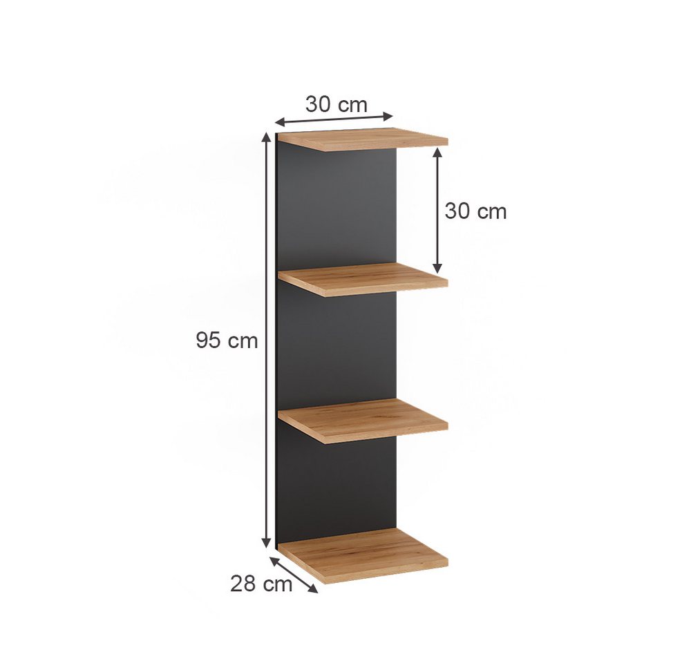 Vicco Bücherregal Paolo, Anthrazit/Goldkraft Eiche, 30 x 95 cm, 1-tlg. – Bild 2 von 5