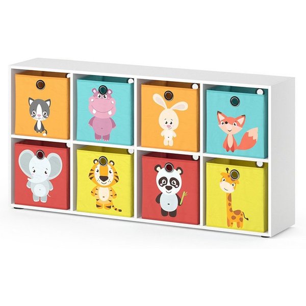 Vicco Bücherregal Scutum, Weiß, 143 x 72.6 cm mit 8 Faltboxen, 9-tlg.
