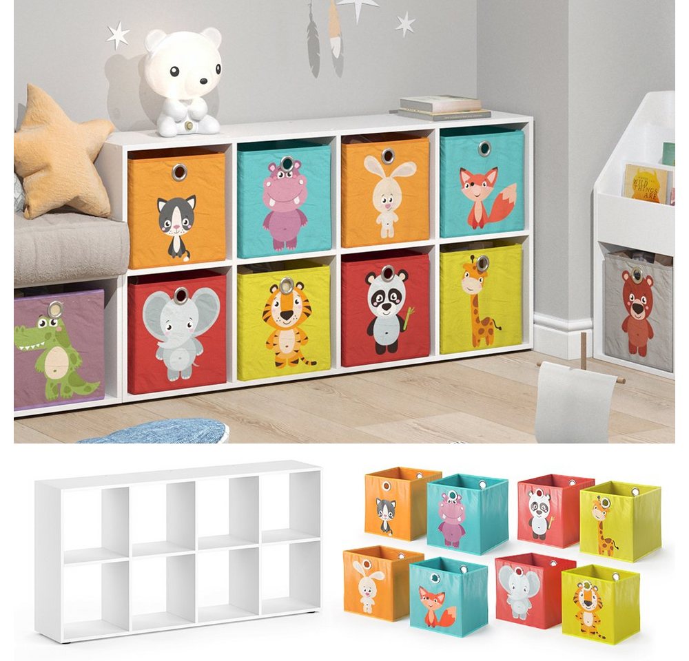 Vicco Bücherregal Scutum, Weiß, 143 x 72.6 cm mit 8 Faltboxen, 9-tlg. – Bild 2 von 5