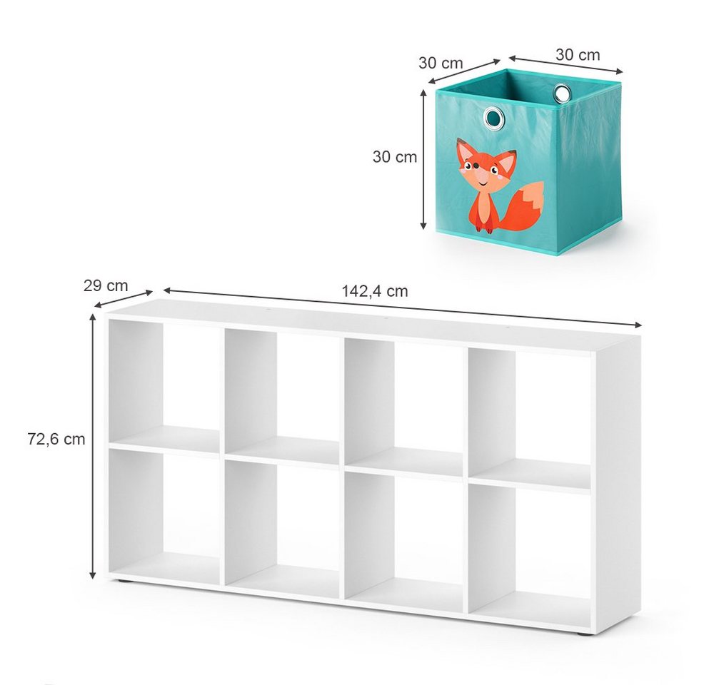 Vicco Bücherregal Scutum, Weiß, 143 x 72.6 cm mit 8 Faltboxen, 9-tlg. – Bild 3 von 5