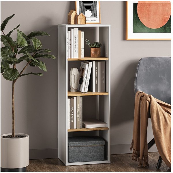 Vicco Bücherregal Tomy, Weiß/Goldkraft Eiche, 40 x 120 cm,4 Fächer, 1-tlg.