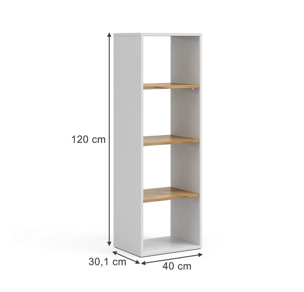Vicco Bücherregal Tomy, Weiß/Goldkraft Eiche, 40 x 120 cm,4 Fächer, 1-tlg. – Bild 3 von 5
