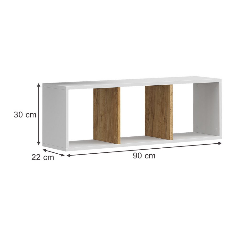 Vicco Bücherregal Tomy, Weiß/Goldkraft Eiche, 90 x 30 cm 2er Set, 2-tlg. – Bild 2 von 5