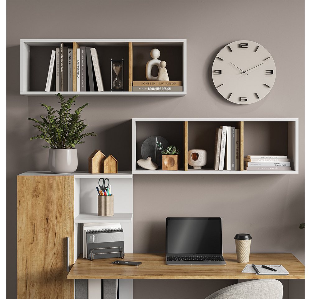Vicco Bücherregal Tomy, Weiß/Goldkraft Eiche, 90 x 30 cm 2er Set, 2-tlg. – Bild 3 von 5