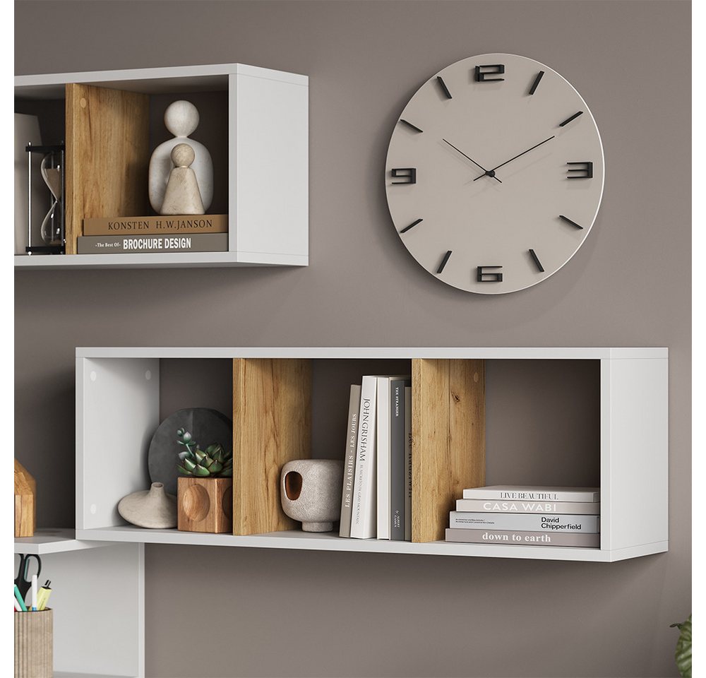 Vicco Bücherregal Tomy, Weiß/Goldkraft Eiche, 90 x 30 cm 2er Set, 2-tlg. – Bild 4 von 5