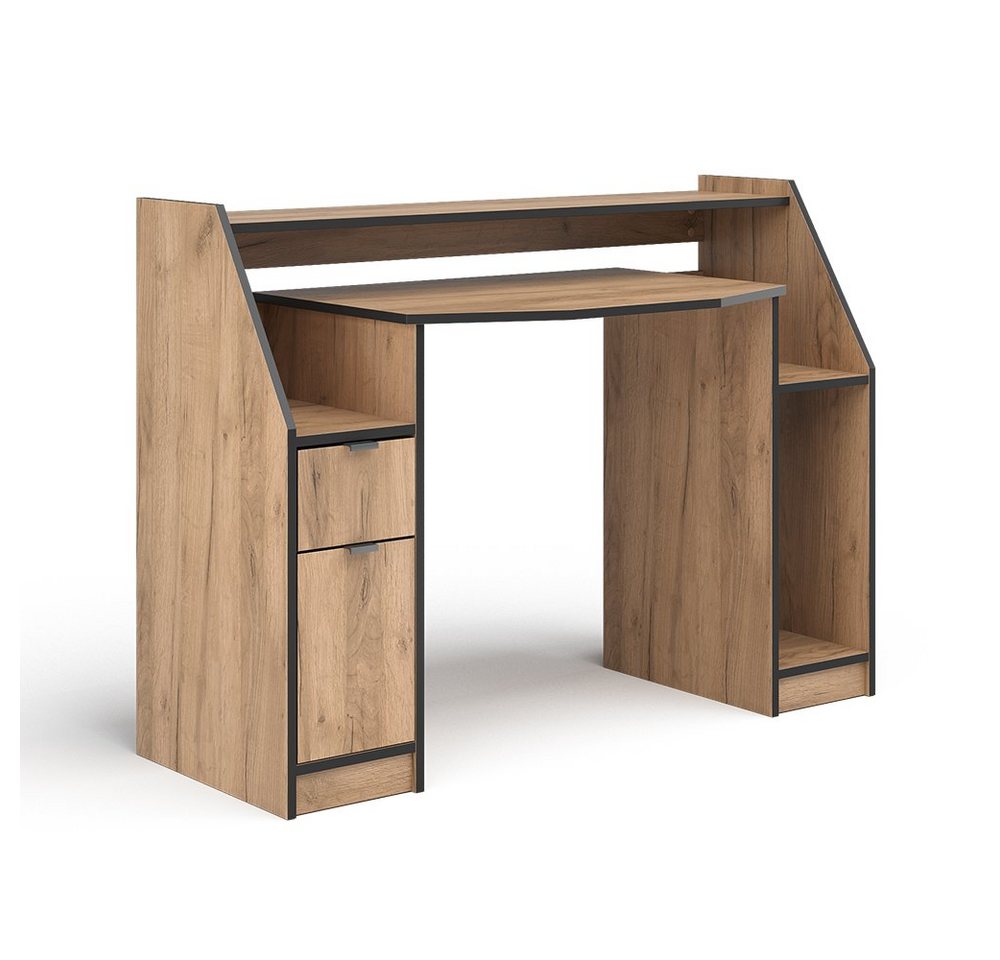 Vicco Computertisch Joel, Goldkraft Eiche/Schwarz, 123.2 x 45cm mit 1 Schublade und 1 Tür (1-St) – Bild 2 von 5