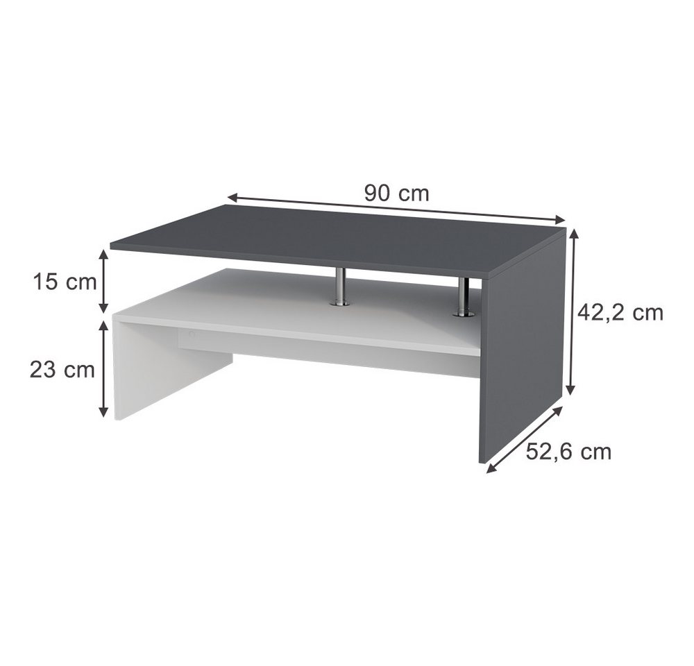 Vicco Couchtisch Amato, Anthrazit/Weiß, 90 x 52.6 cm (1-St) – Bild 3 von 5