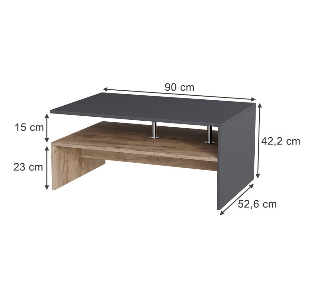 Vicco Couchtisch Amato, Anthrazit/Goldkraft Eiche/Goldkraft Eiche, 90 x 52.6 cm (1-St) – Bild 3 von 5