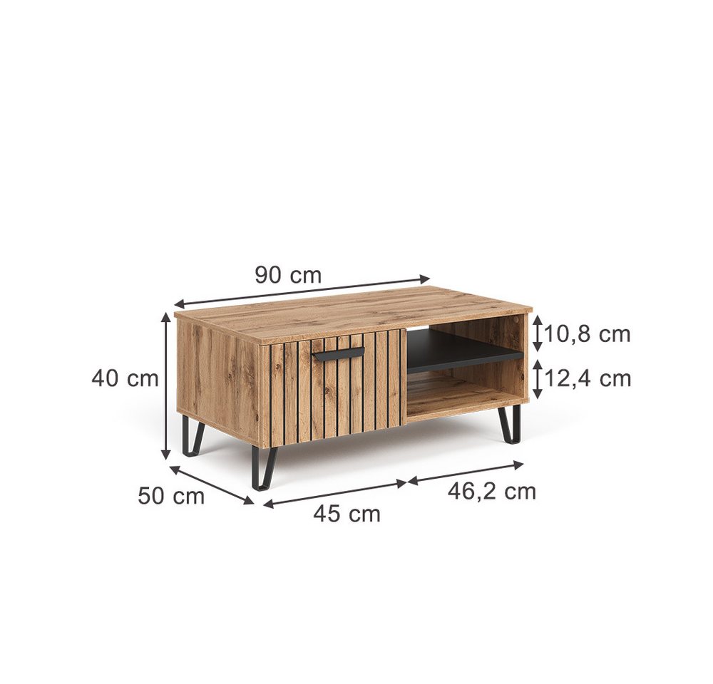 Vicco Couchtisch Amber, Eiche Wotan, 90 x 50 cm (1-St) – Bild 3 von 5