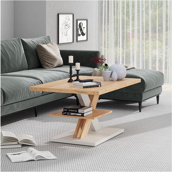 Vicco Couchtisch Arivo, Eiche/Weiß, 90 x 60 cm mit Ablage (1-St)