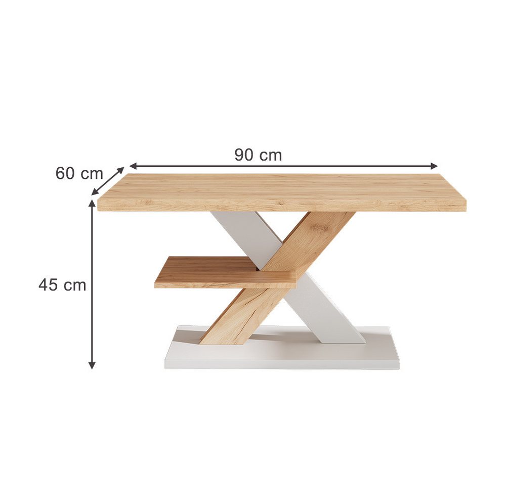 Vicco Couchtisch Arivo, Eiche/Weiß, 90 x 60 cm mit Ablage (1-St) – Bild 3 von 5