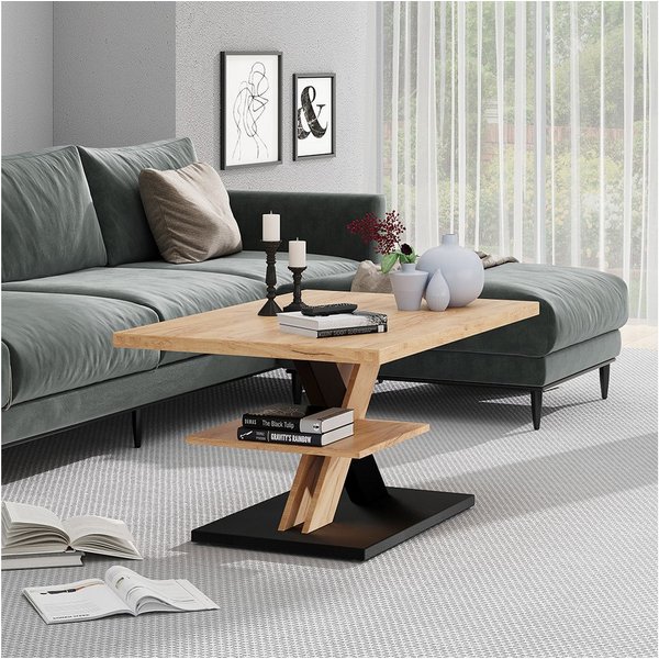Vicco Couchtisch Arivo, Eiche/Schwarz, 90 x 60 cm mit Ablage (1-St)