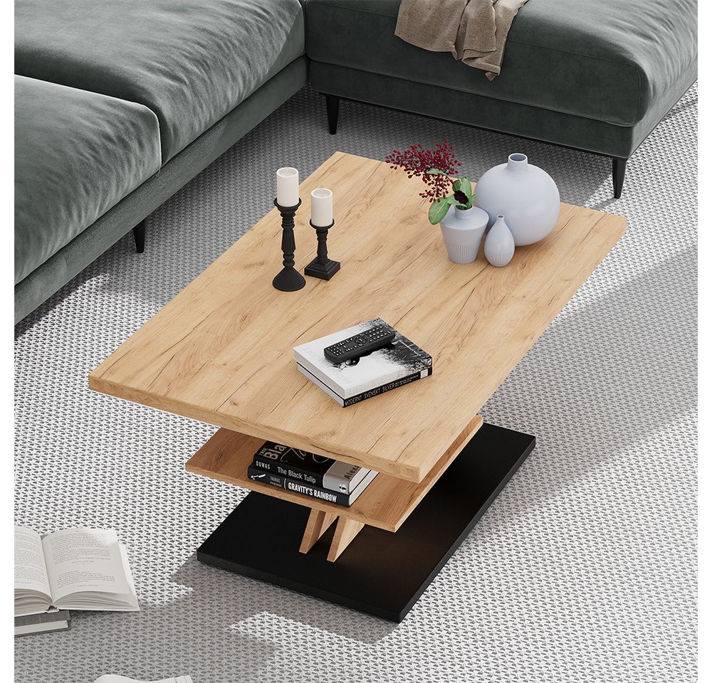 Vicco Couchtisch Arivo, Eiche/Schwarz, 90 x 60 cm mit Ablage (1-St) – Bild 4 von 5