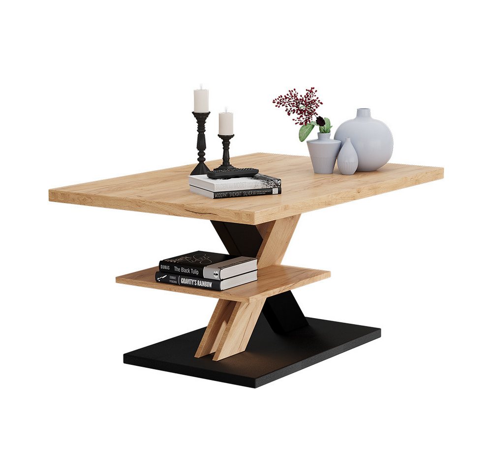 Vicco Couchtisch Arivo, Eiche/Schwarz, 90 x 60 cm mit Ablage (1-St) – Bild 5 von 5