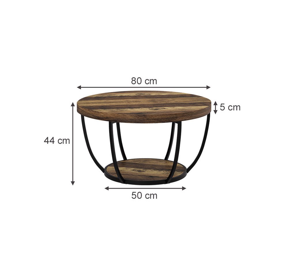 Vicco Couchtisch Arvina, Eiche rustikal, 80 x 80 cm (1-St) – Bild 3 von 5