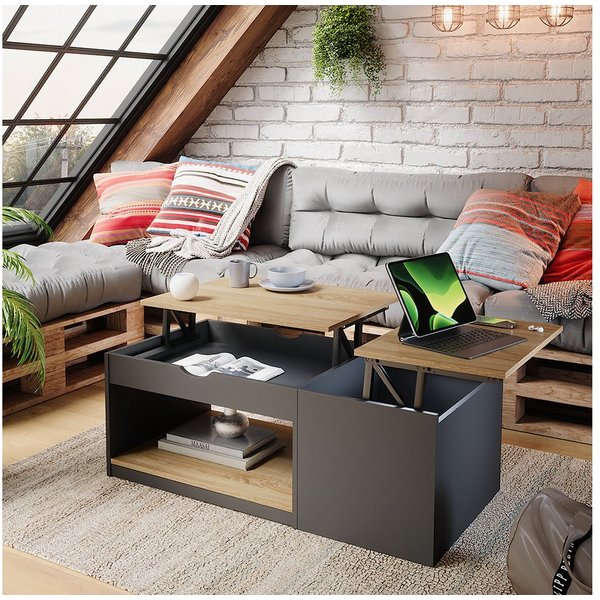 Vicco Couchtisch Avela, Schwarz/Sonoma, 110 x 110 cm (1-St)